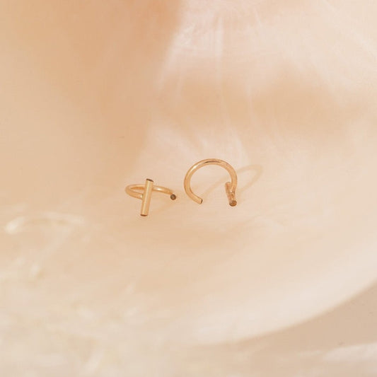 14k Solid Gold Small Bar Hoops