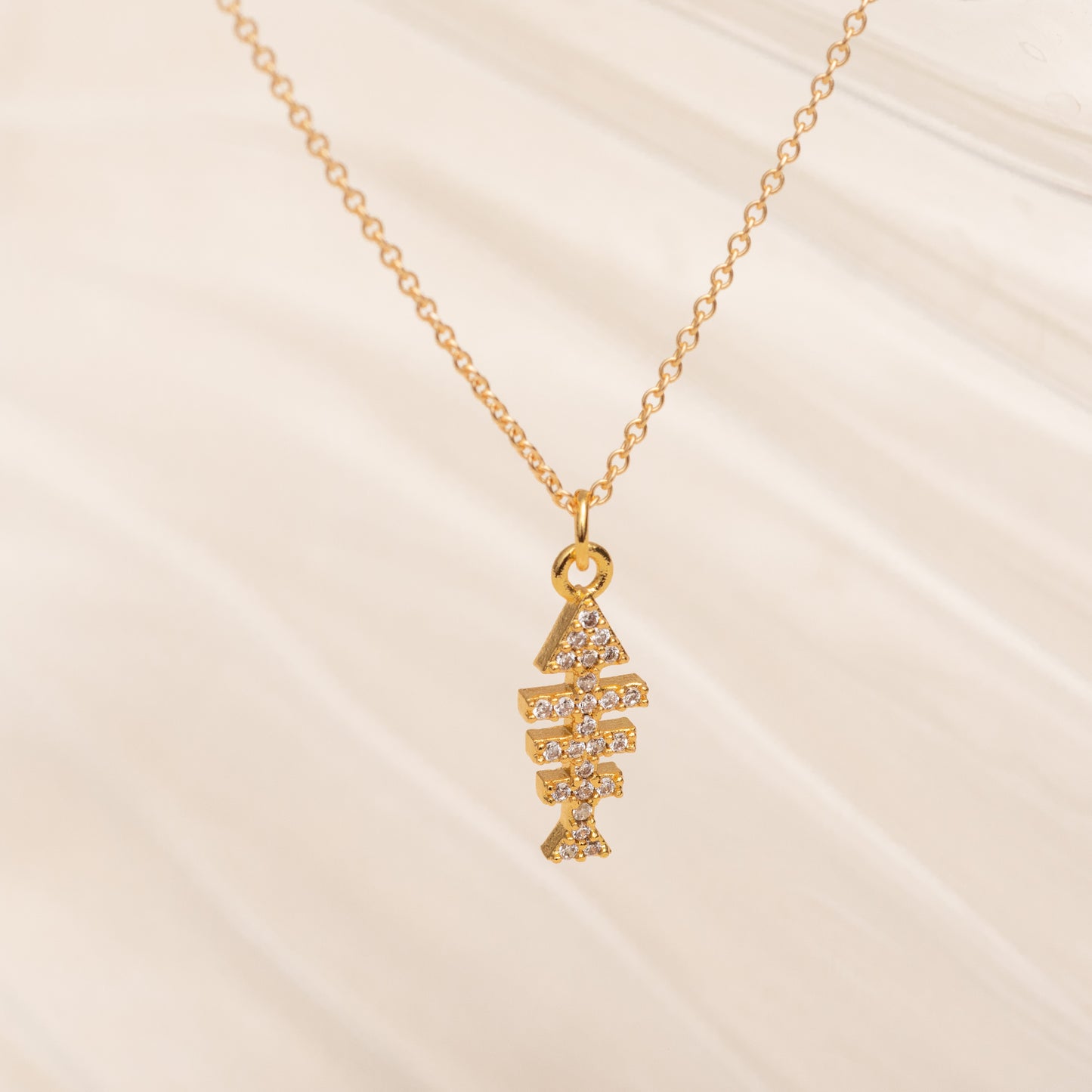 Tiny Fish Bone CZ Necklace