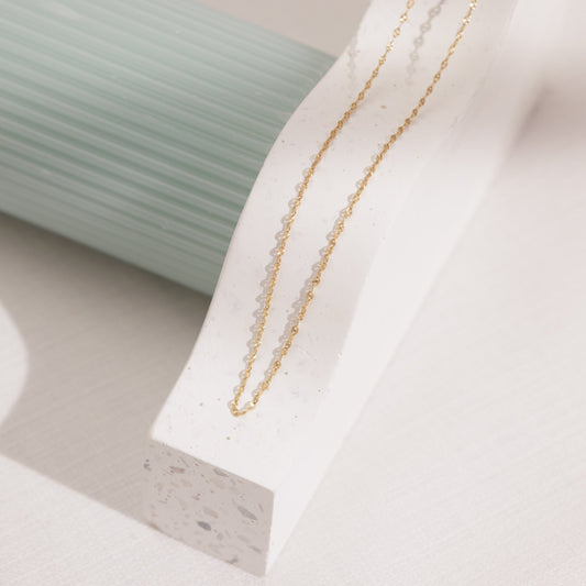 14k Solid Gold Sequin Chain Necklace