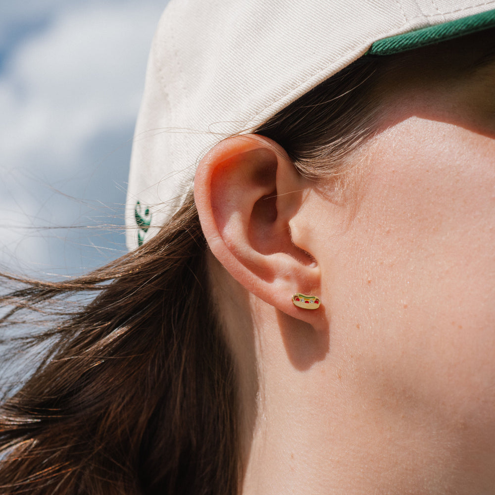 Close-up of an ear wearing a small earring with a blurred background