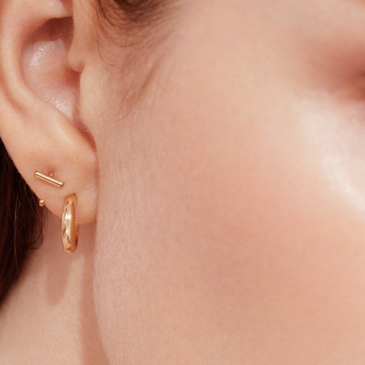 14k Solid Gold Small Bar Hoops