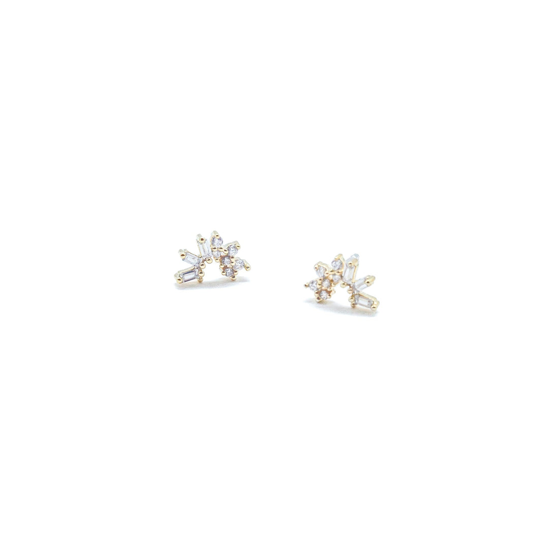 Pair of gold earrings on a white background
