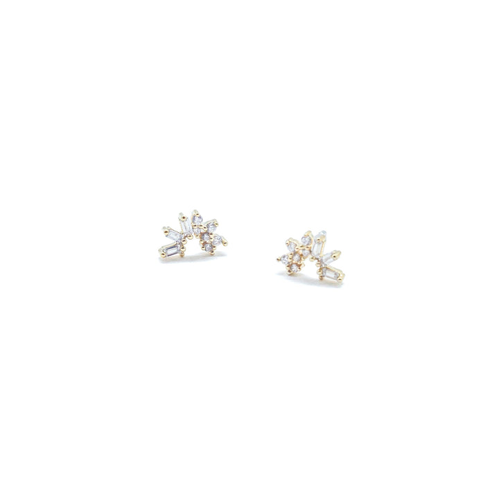 Pair of gold earrings on a white background