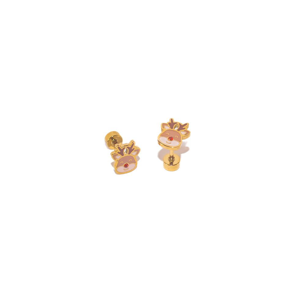 Gold earrings with floral designs on a white background