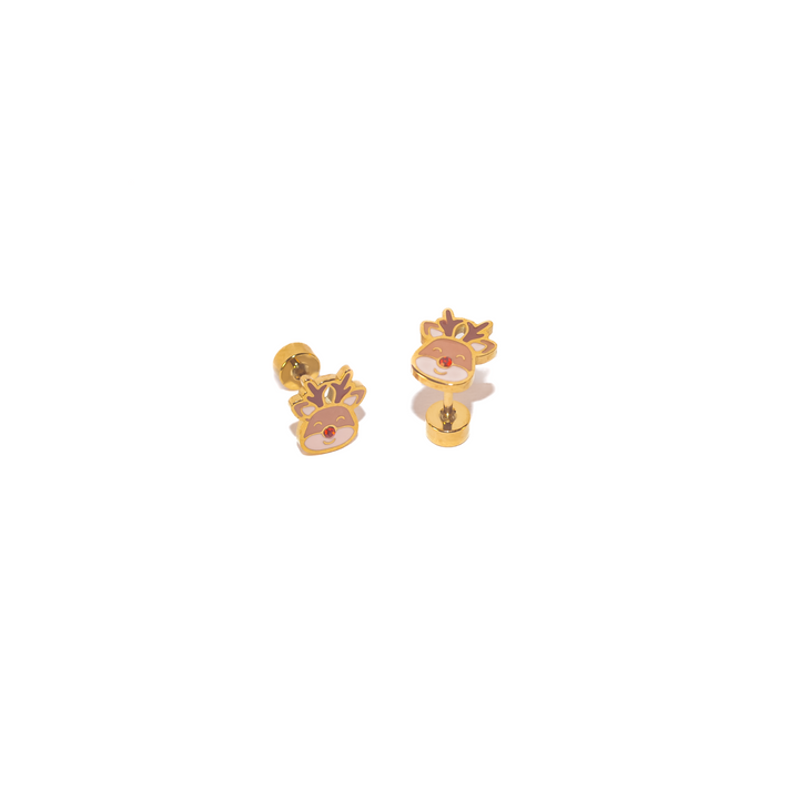 Gold earrings with floral designs on a white background