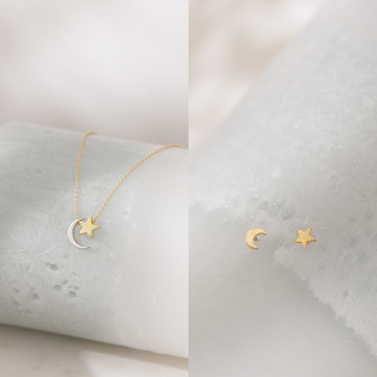 Moon & Star Earrings + Necklace Set