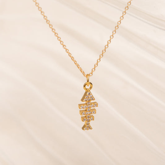 Tiny Fish Bone CZ Necklace