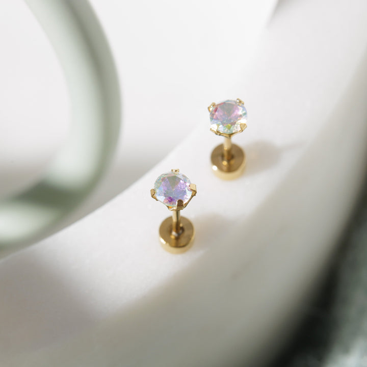 Iridescent CZ Screw Back Studs