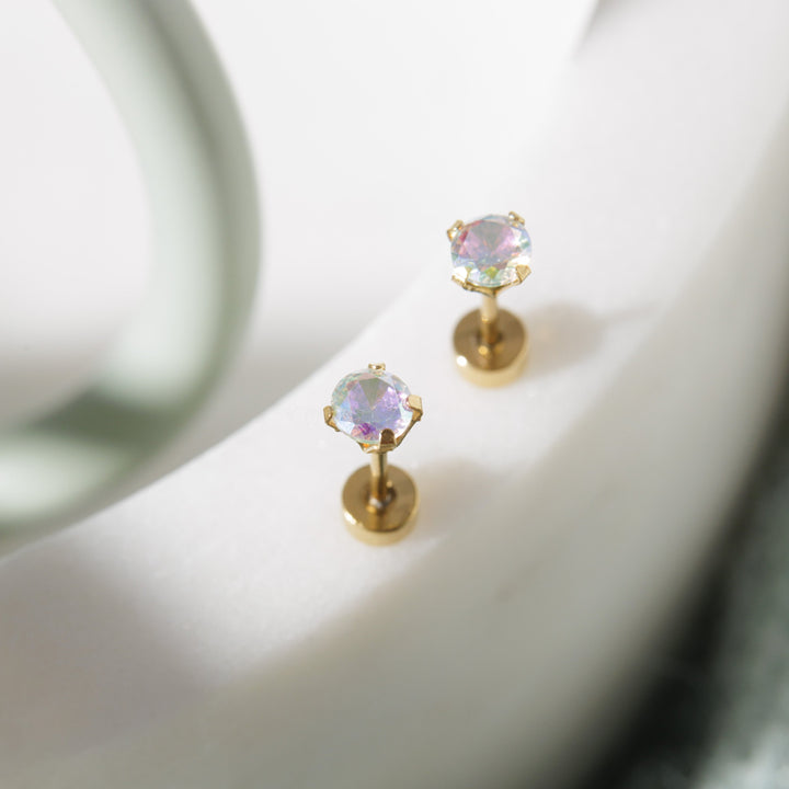 Iridescent CZ Screw Back Studs