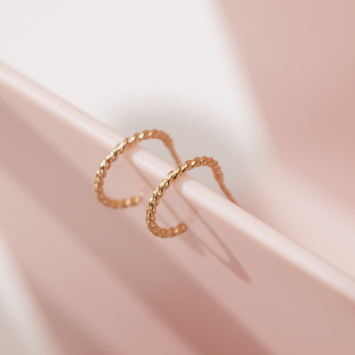14k Solid Gold Rope Huggies