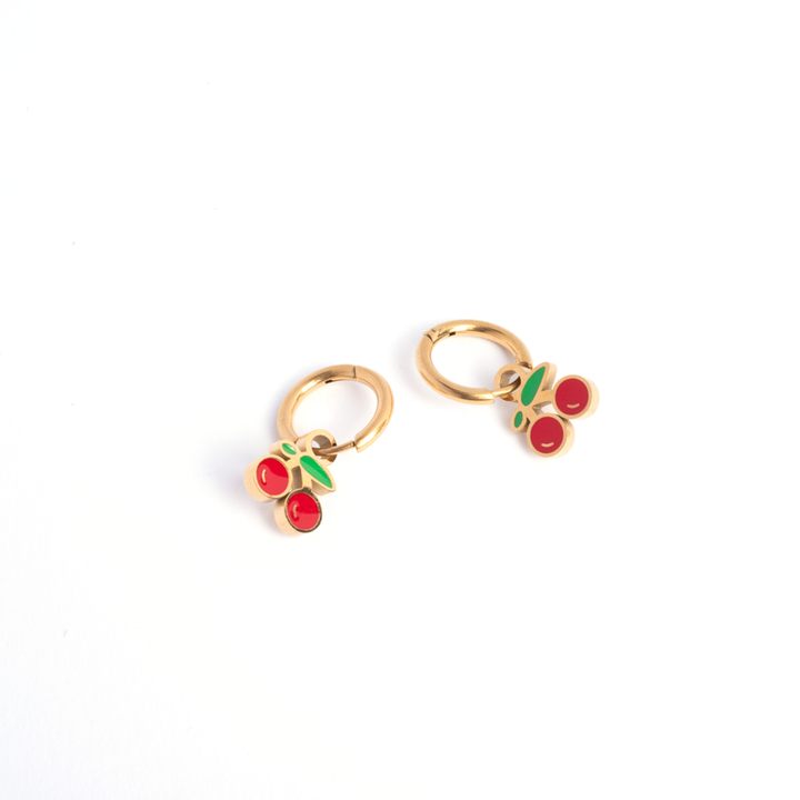 Cherry Enamel Huggies