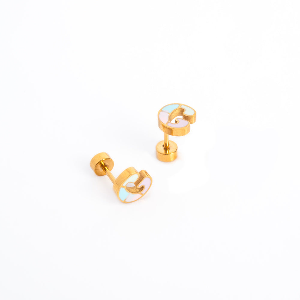 Color-block Initial Enamel Screwbacks - adorn512