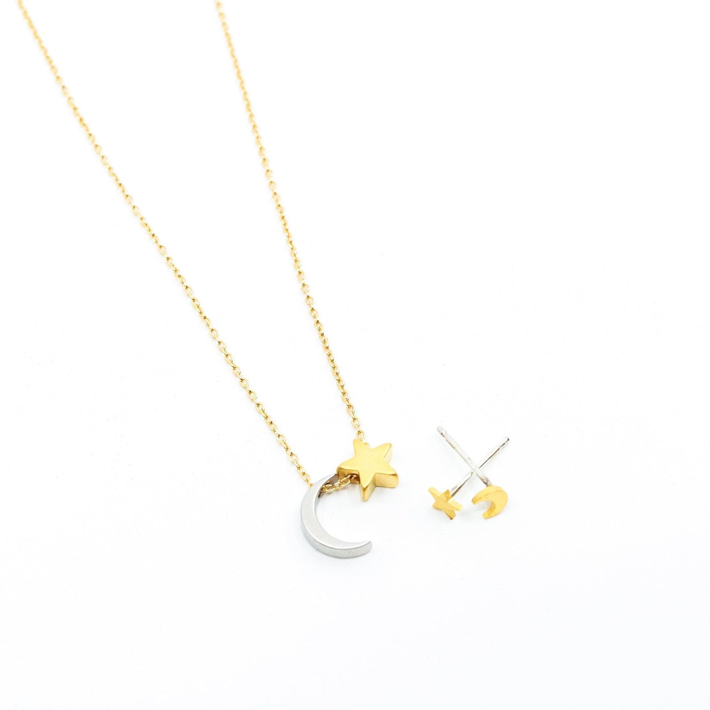 Moon & Star Earrings + Necklace Set
