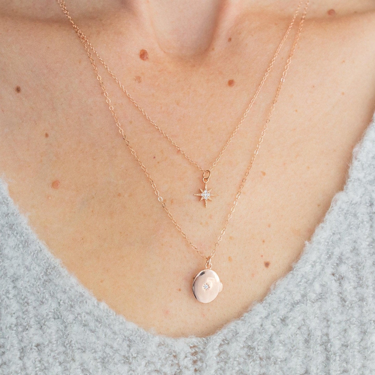 North Star + Locket Necklace Set