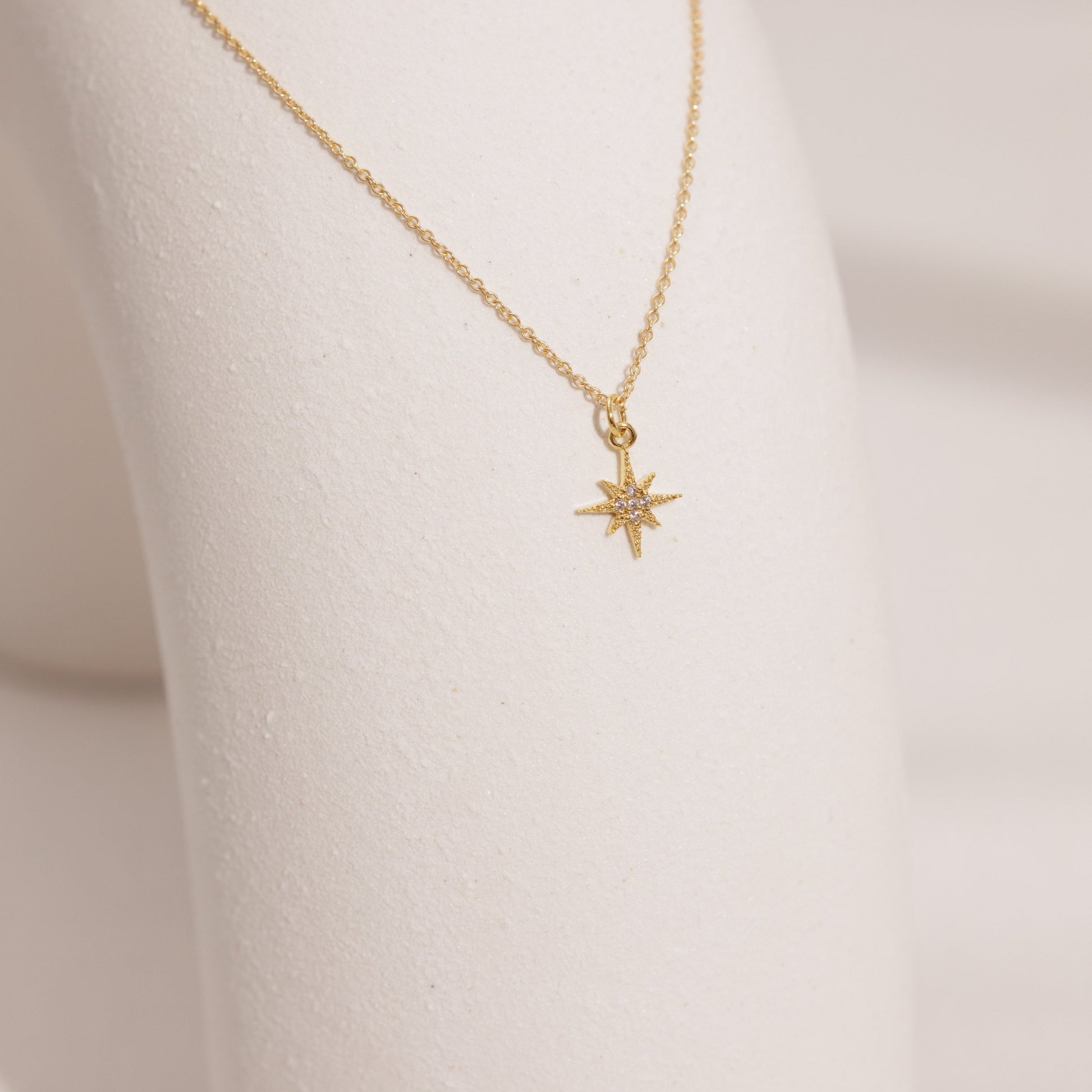 14K Real Solid Gold North Star Necklace for Women