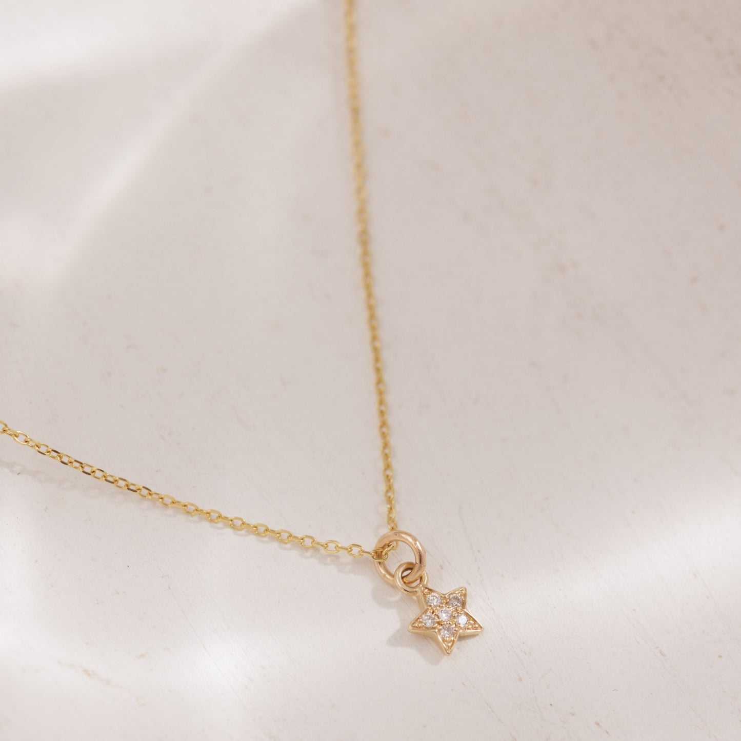 14k Solid Gold Tiny Diamond Star Necklace