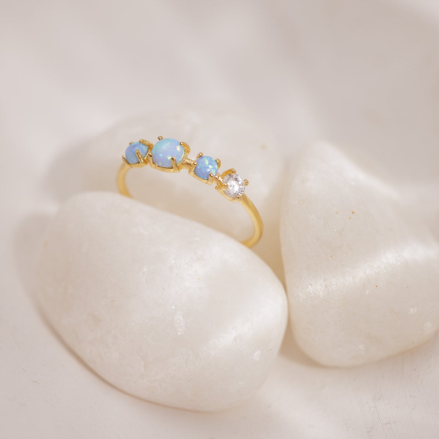 Triple Opal Cz Ring