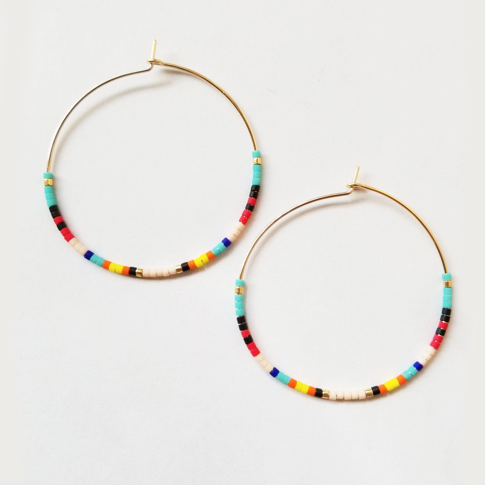 Custom Beaded Hoop Earrings School Colors Team Earrings Seed Bead